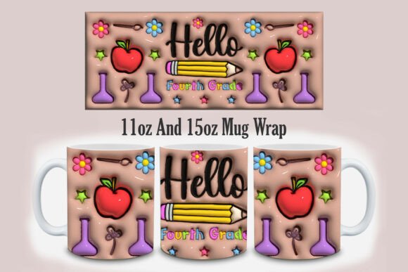 3D Hello Fourth Grade Mug Design PNG: A Practical Resource for Back-to-School Branding